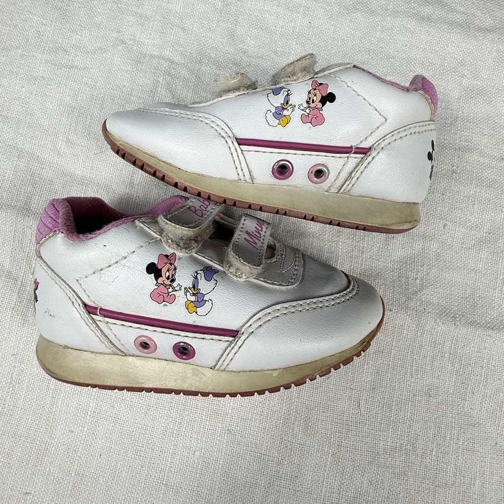 Disney Baby Minnie Daisy Duck White Pink Hook Loop Sneakers Toddler Size 4